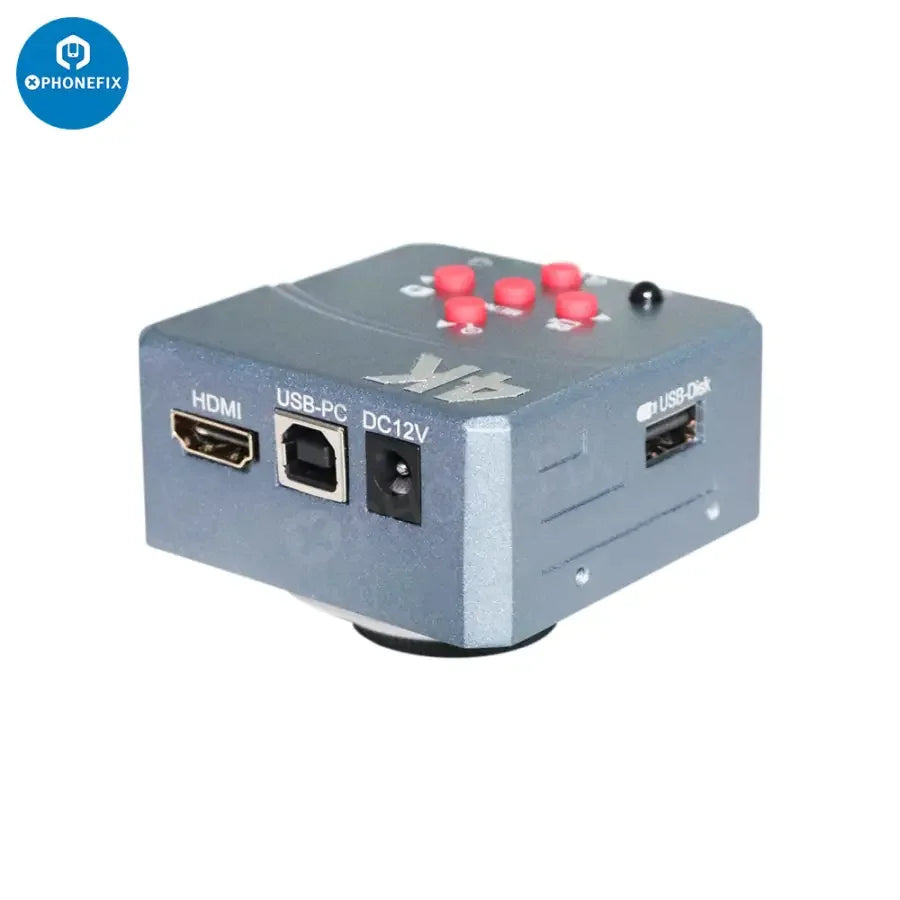 Caméra microscope numérique industrielle PHONEFIX 4K HDMI USB avec objectif 130X, idéale pour une inspection rapprochée détaillée et une utilisation professionnelle.