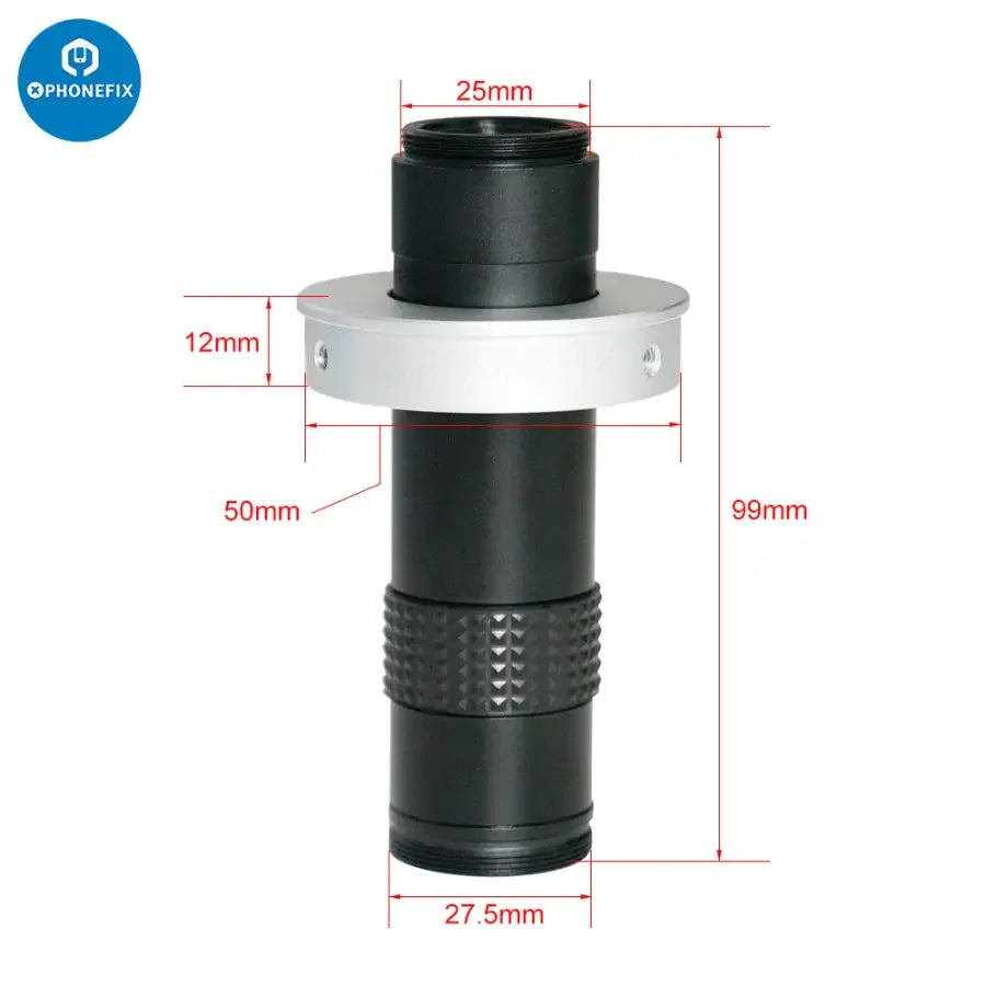 Caméra de microscope numérique industrielle PHONEFIX 4K HDMI USB avec objectif 130X pour l'imagerie et l'inspection macro haute résolution.