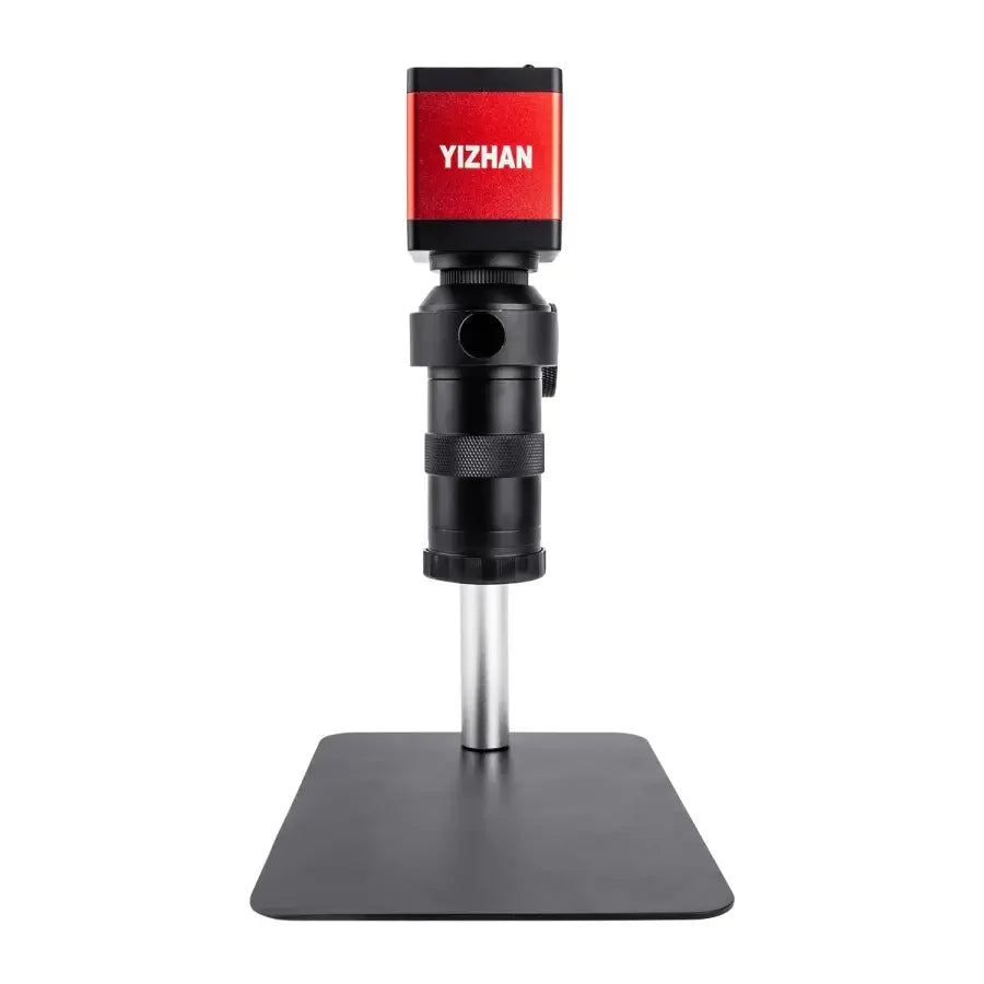 13MP HDMI VGA industrial microscope camera with C-mount lens, ring light, and lamp for detailed microscopic imaging.