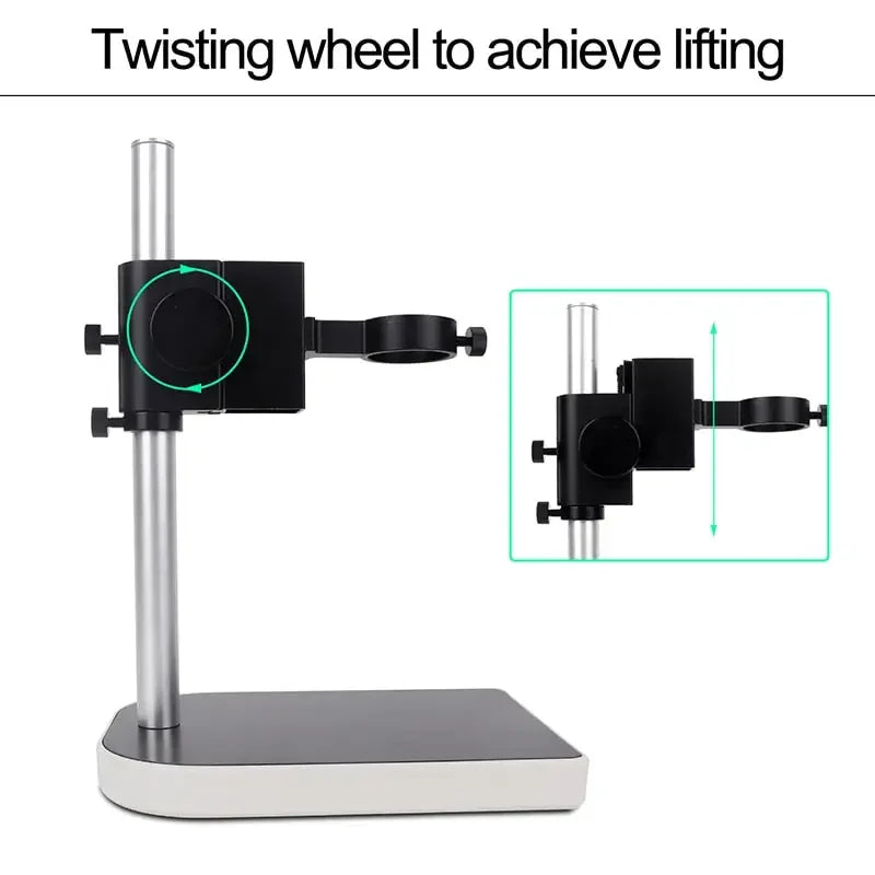 PhoneFIX 13MP HDMI VGA industrial microscope camera with C-mount lens and ring light for detailed imaging and inspection.