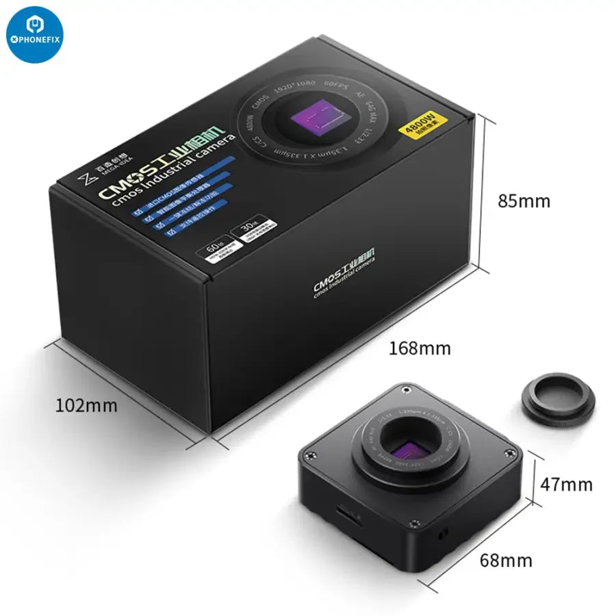 PHONEFIX CX3 CX4 CMOS industrial microscope camera with 1080P resolution and 4800W image sensor for detailed imaging.