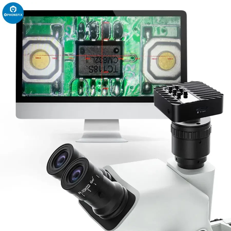 PhoneFIX CX3 CX4 CMOS industrial microscope camera with 1080P resolution and 4800W image sensor, detailed close-up view