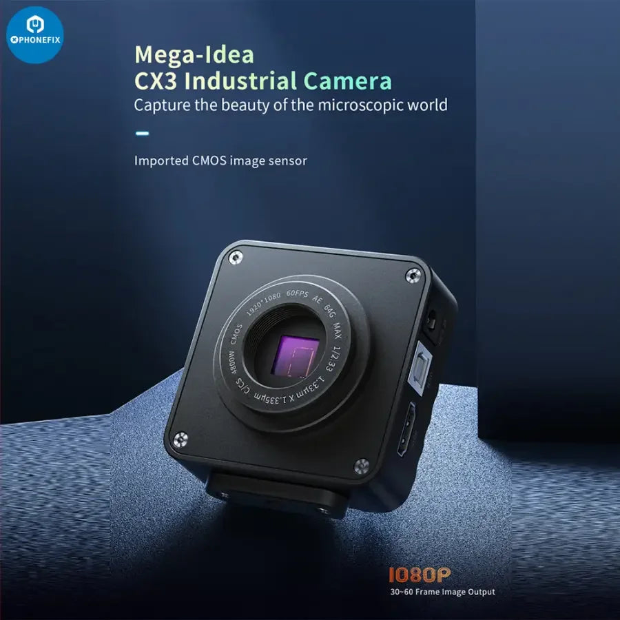 PhoneFIX CX3 CX4 CMOS industrial microscope camera with 1080p resolution and 4800W image sensor, designed for high-quality imaging.