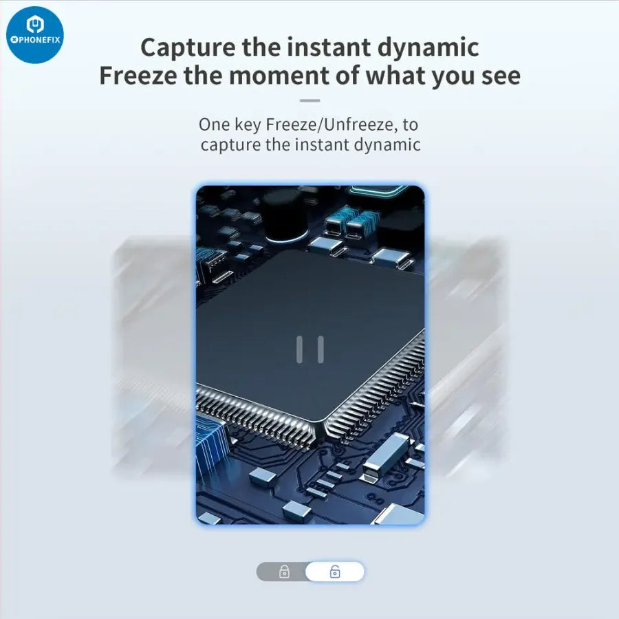 PHONEFIX CX3 CX4 CMOS industrial microscope camera with 1080p resolution and 4800W image sensor showing detailed camera lens and sensor.