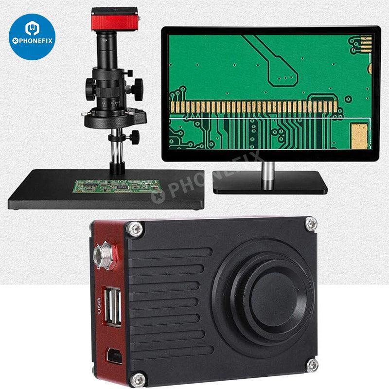 PHONEFIX 2K HD USB C-Mount Industry Microscope Digital Camera showing close-up view through the microscope lens