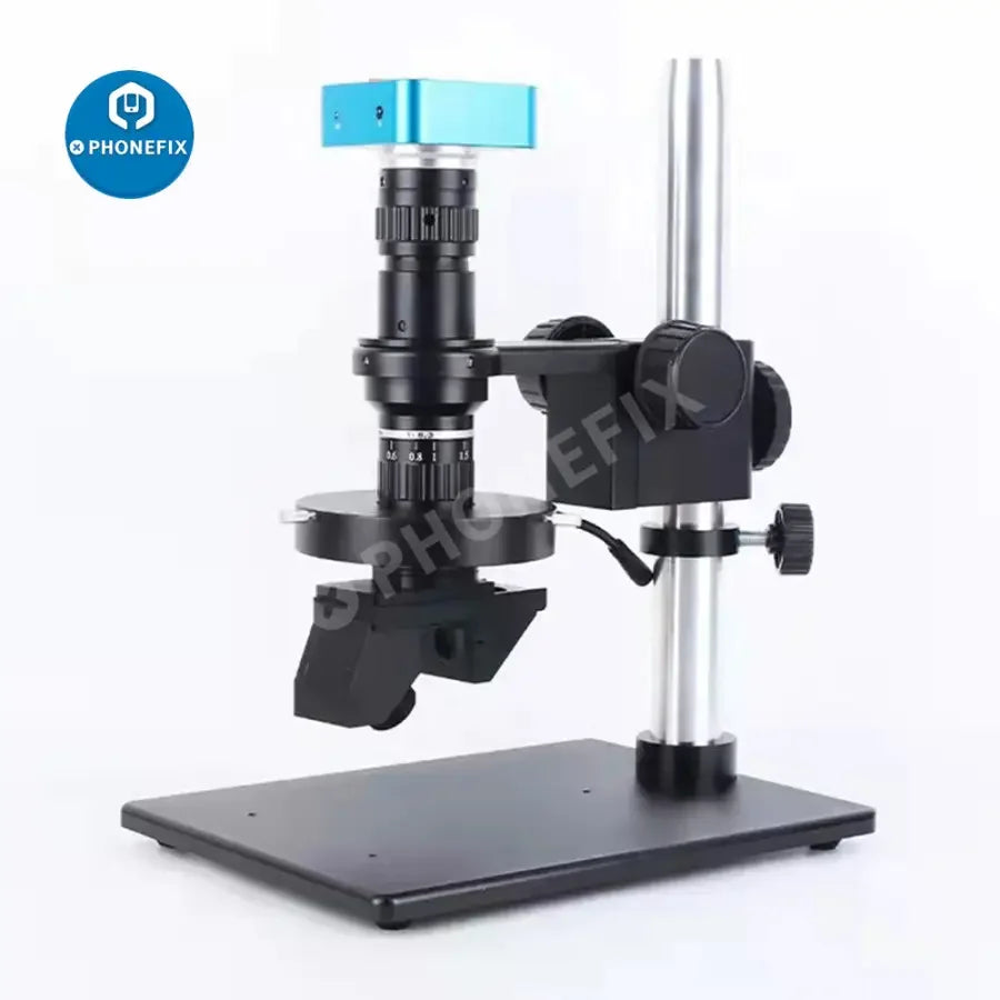 PHONEFIX 3D intelligent digital microscope with 21MP HDMI video camera, showcasing the compact device and its lens.