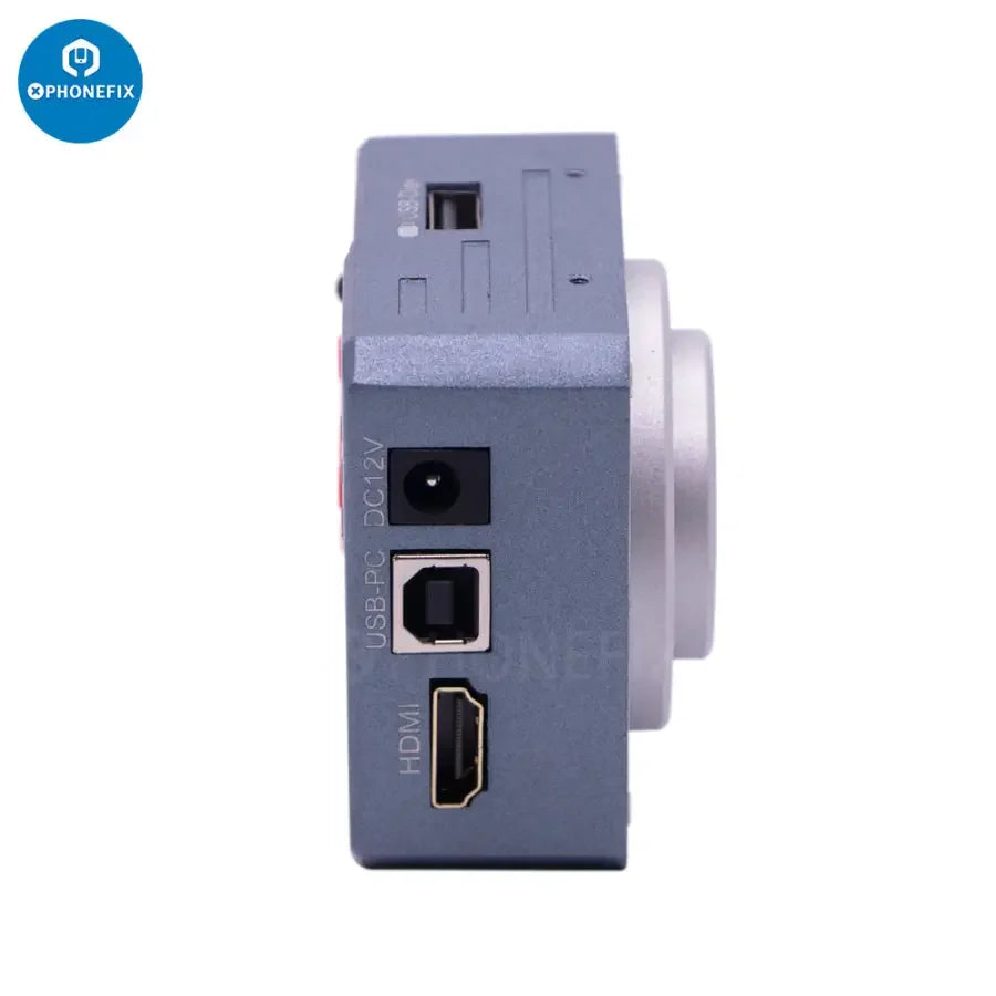 PHONEFIX 4K 60fps HDMI USB CS Mount digital industrial microscope camera showing close-up view of microscopic details