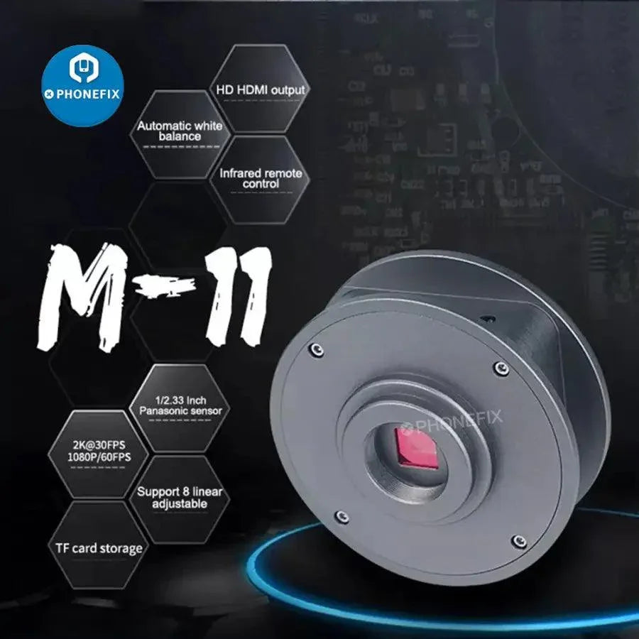 SUNSHINE M-11 4800W HDMI microscope camera with Panasonic CMOS sensor, used for high-resolution scientific imaging.
