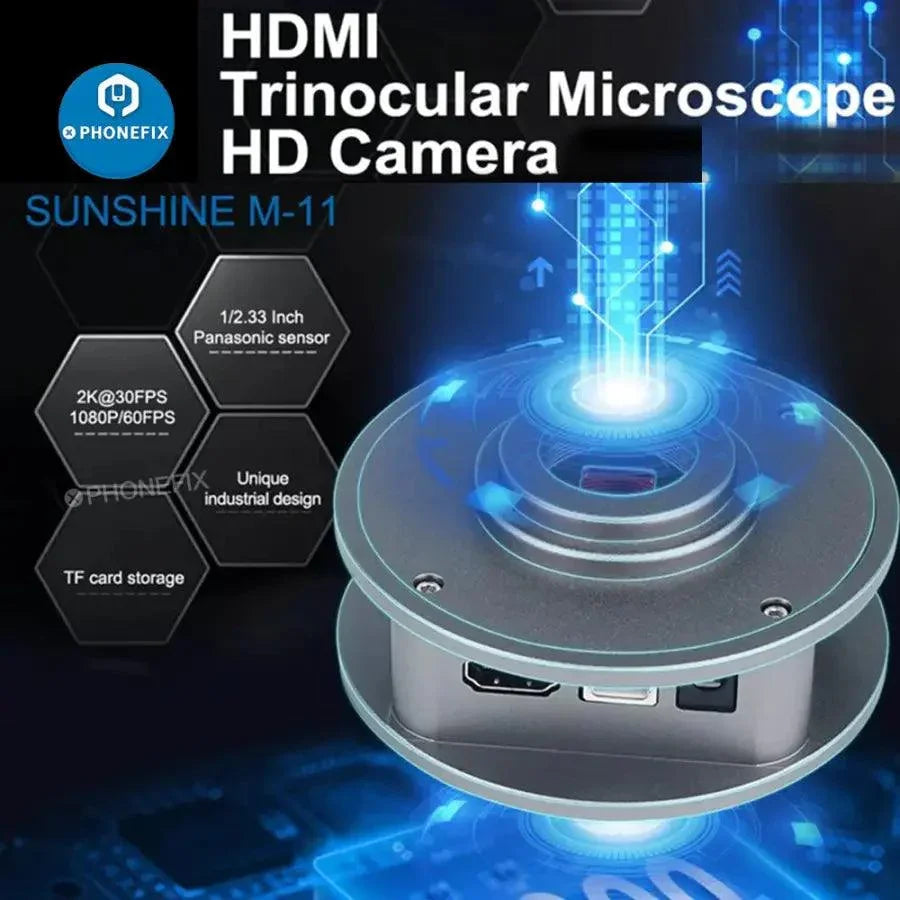 SUNSHINE M-11 4800W HDMI microscope camera with Panasonic CMOS image sensor, compact device for high-resolution microscopic imaging.