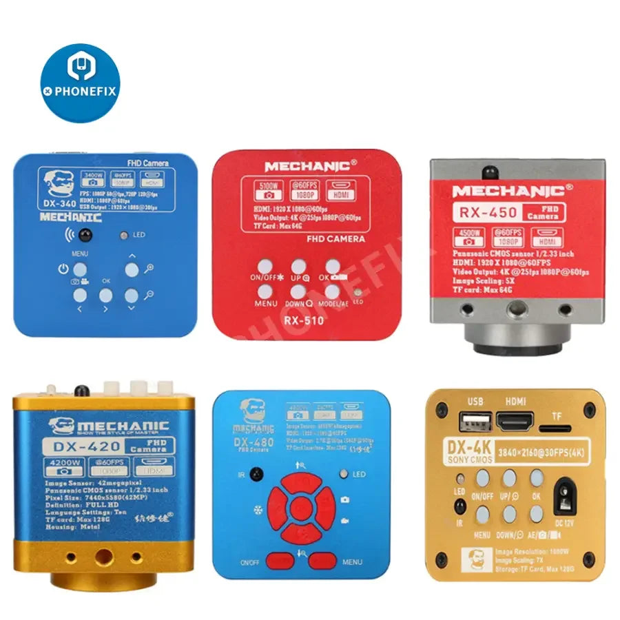 PHONEFIX 4K industrial microscope camera for PCB and CPU repair, high-resolution soldering inspection for electronics repair.