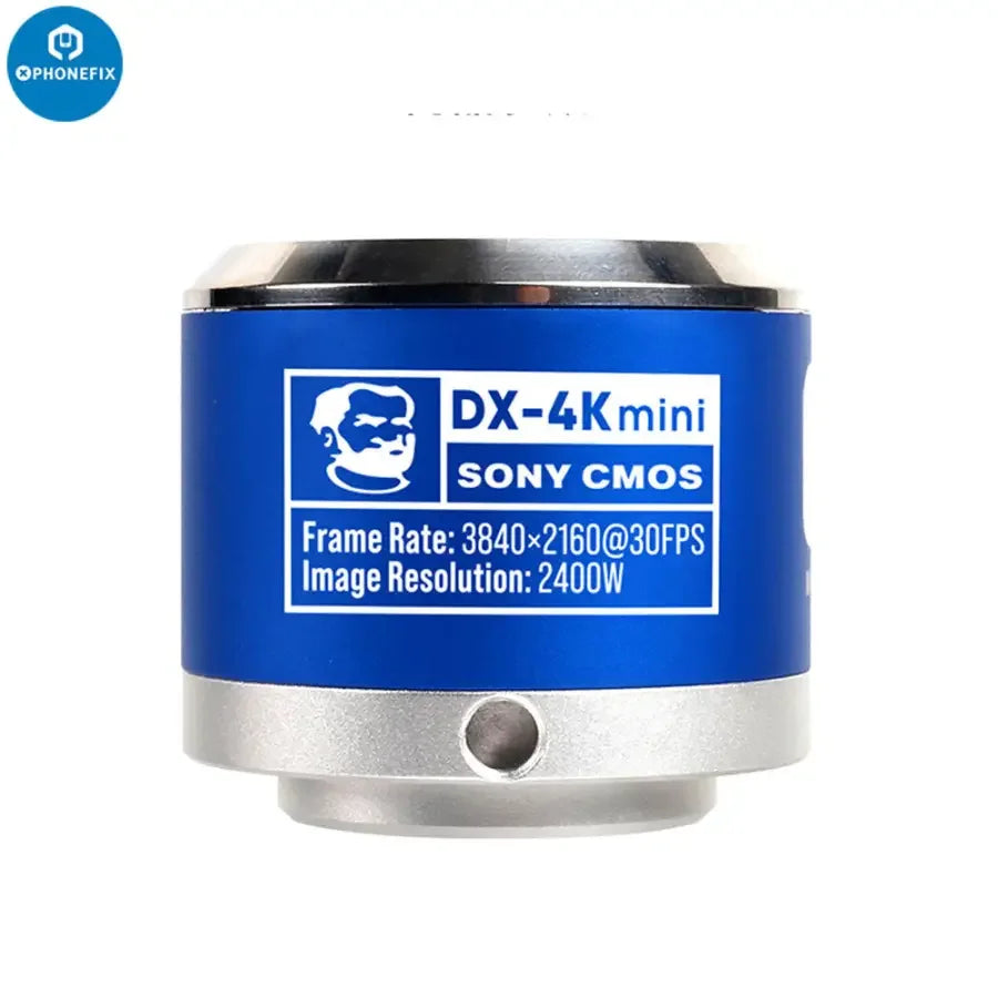 Mechanic DX-4K mini industrial microscope camera with Sony CMOS sensor, compact design for detailed microscopic imaging.