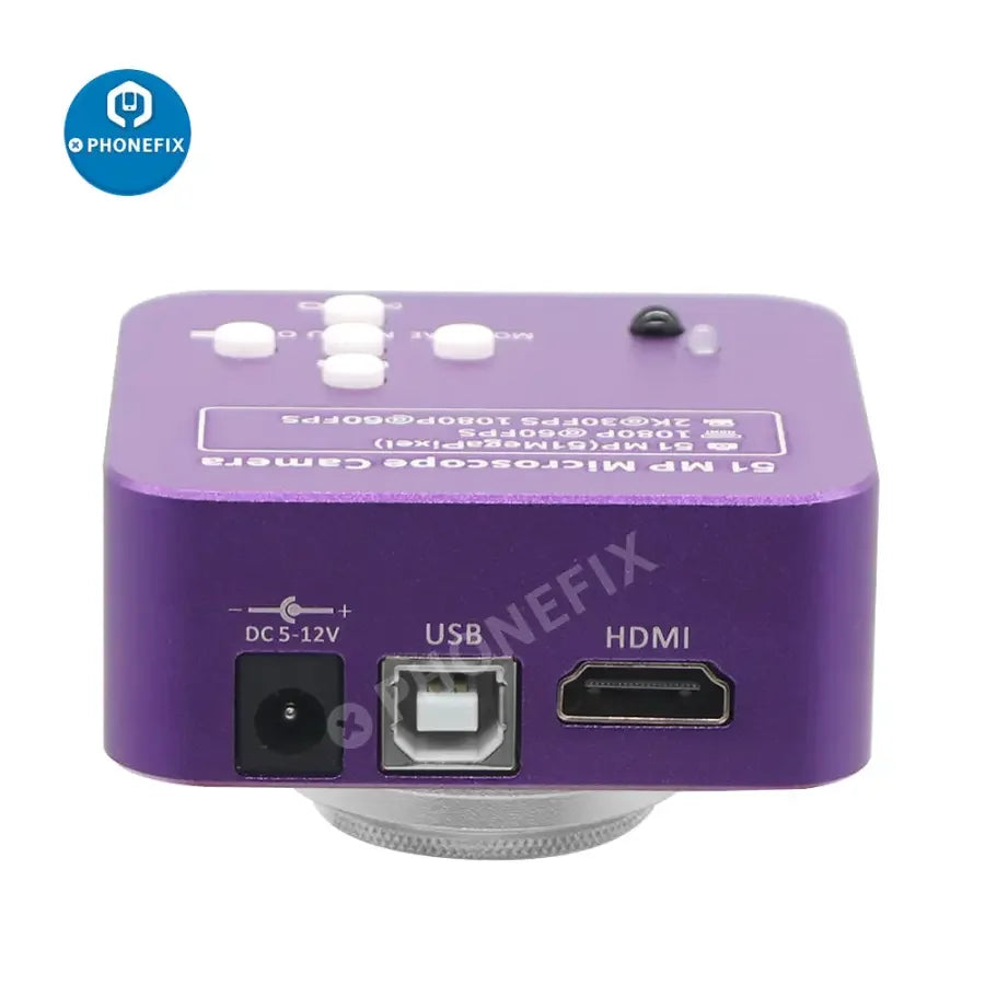 Caméra microscope PHONEFIX 51MP 2K 1080P HDMI USB pour la réparation de téléphones, offrant une vue détaillée des composants électroniques.