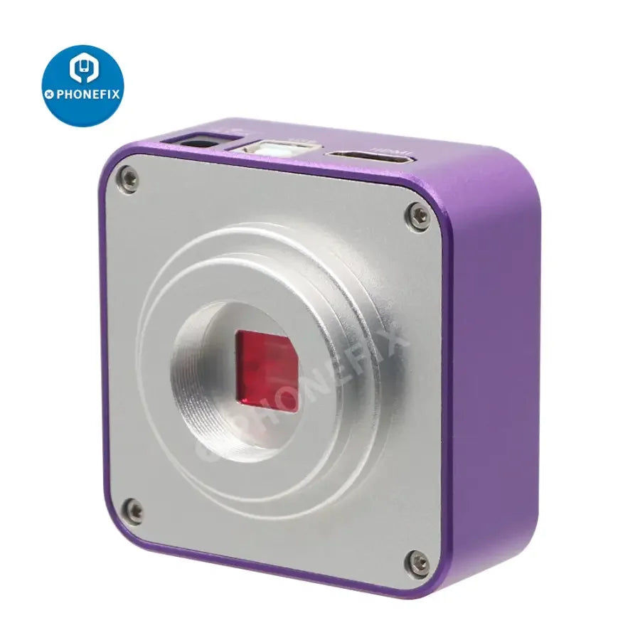 Caméra microscope PHONEFIX 51MP 2K HDMI USB pour la réparation de téléphones, permettant d'observer en gros plan les composants électroniques et les travaux de soudure.