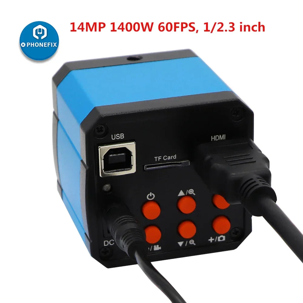 Caméra microscope PhoneFix 51MP avec résolution 2K et 1080P, connectivité USB et HDMI, utilisée pour les inspections de soudure et de réparation.