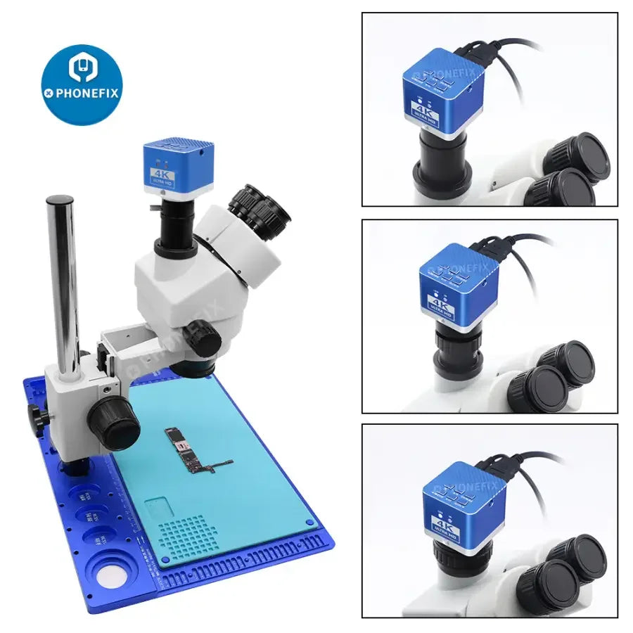 PhoneFIX 4K industrial HDMI USB CCD microscope camera with digital detector for detailed microscopic imaging.