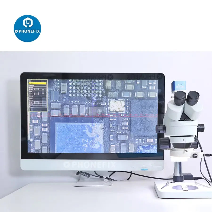 HDMI USB 4K industrial CCD digital microscope camera by PHONEFIX showing detailed view through the microscope lens