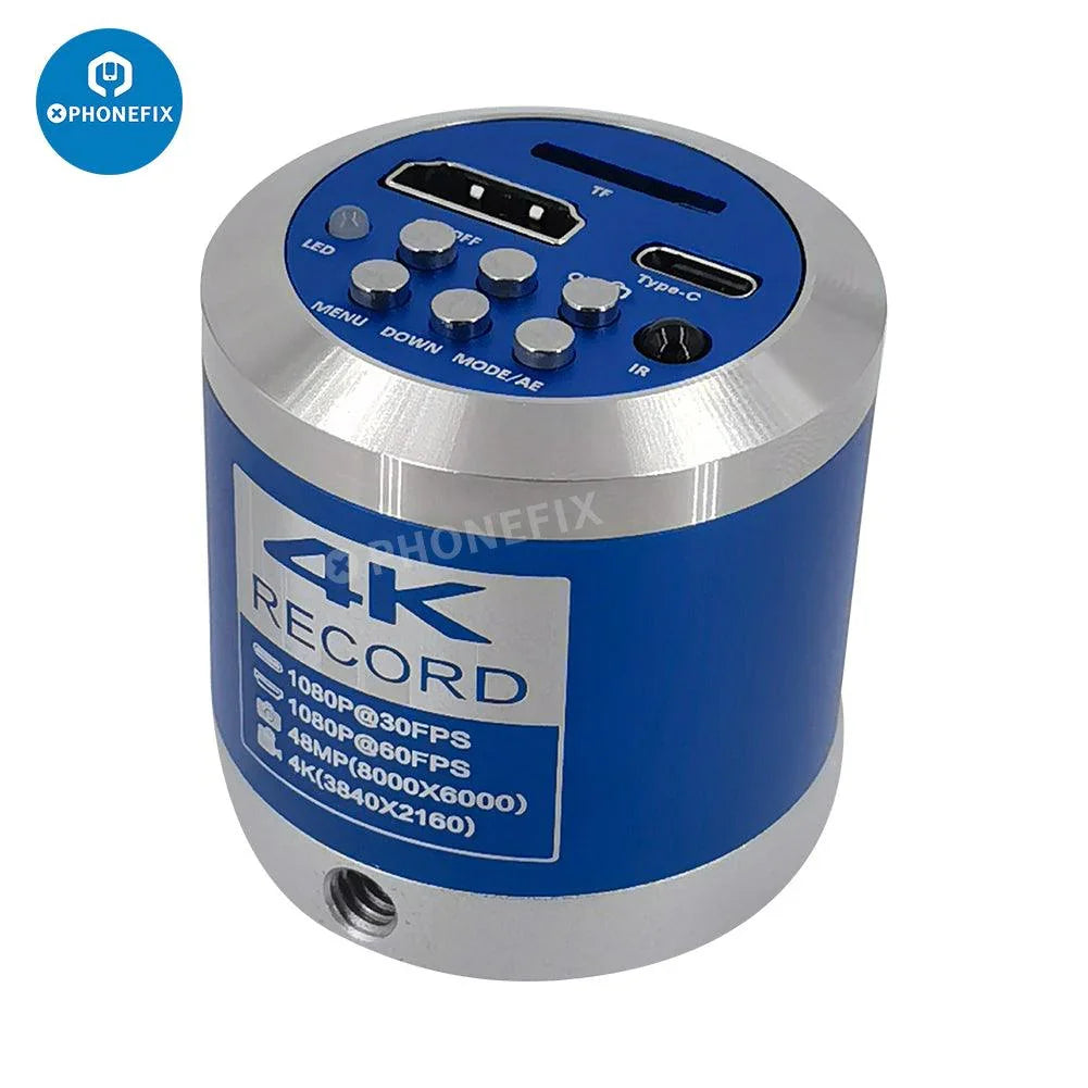 PHONEFIX 4K HDMI USB industrial microscope camera with CCD sensor, digital detector for high-resolution video microscopy.