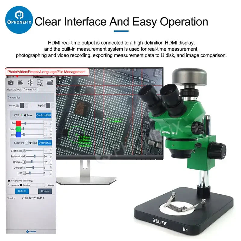 Phonefix SUNSHINE M-15 HDMI 4K camera for trinocular microscopes, showing compact design and HDMI connection port.