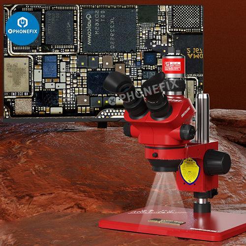PHONEFIX Mechanic RX-4K HD industrial microscope camera for PCB soldering and repair, showing detailed close-up of electronics.
