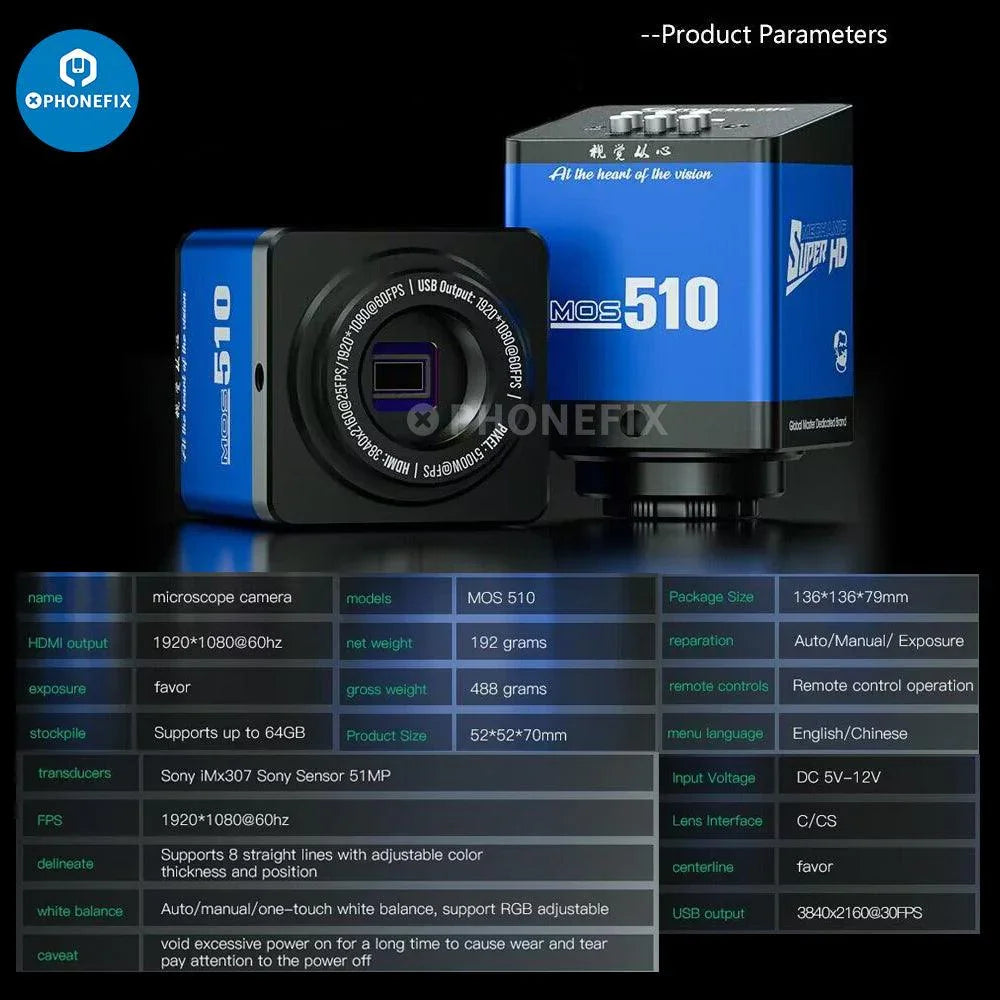 PHONEFIX Mechanic MOS 4K Pro industrial microscope camera with HD 4K video and high-resolution imaging.