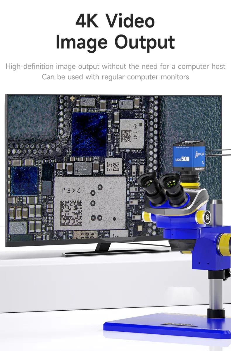 PHONEFIX Mechanic MOS 4K Pro industrial microscope camera showing HD 4K video capture and detailed microscope view.