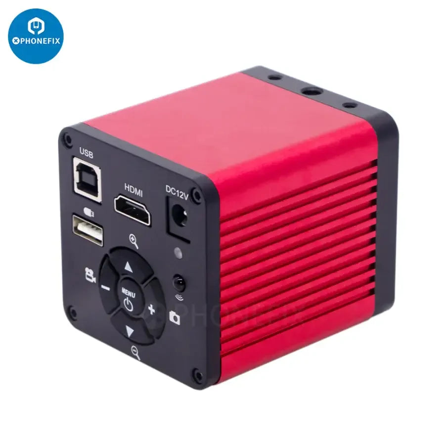 PHONEFIX 48MP 4K microscope camera with HDMI, VGA, USB 2.0, CS mount for high-resolution microscopic imaging.