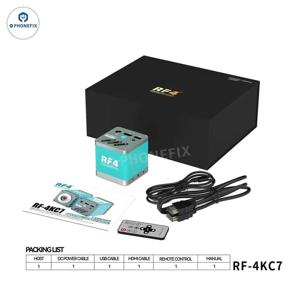PHONEFIX RF4 Microscope Camera for mobile phone repair, 2K 4K Ultra HD microscope camera with adjustable focus and LED lighting.