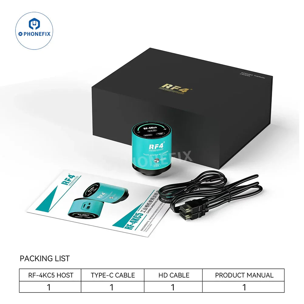 PHONEFIX RF4 Microscope 2K 4K Ultra HD camera for mobile phone repair, showing the compact microscope camera device with adjustable lens