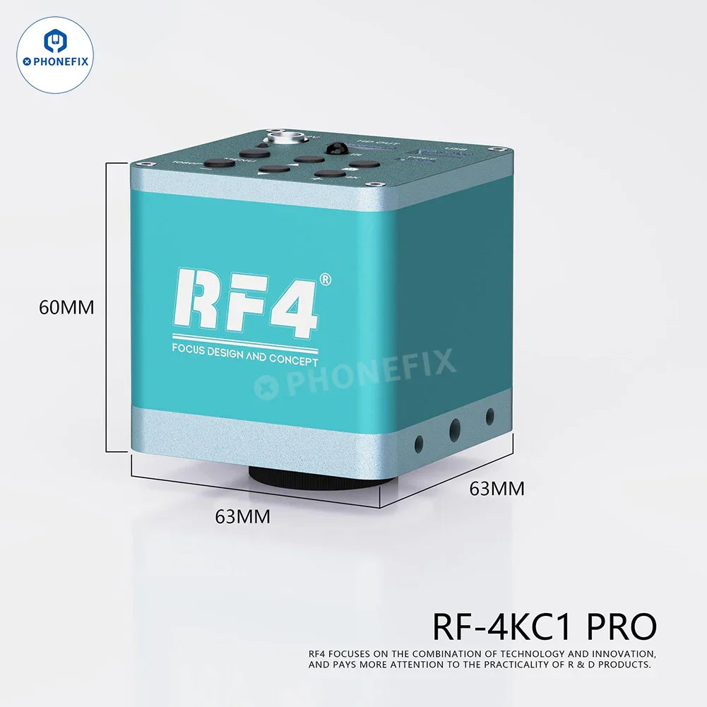 PHONEFIX RF4 Microscope Camera 2K 4K Ultra HD for mobile phone repair, showing detailed close-up view of device components.
