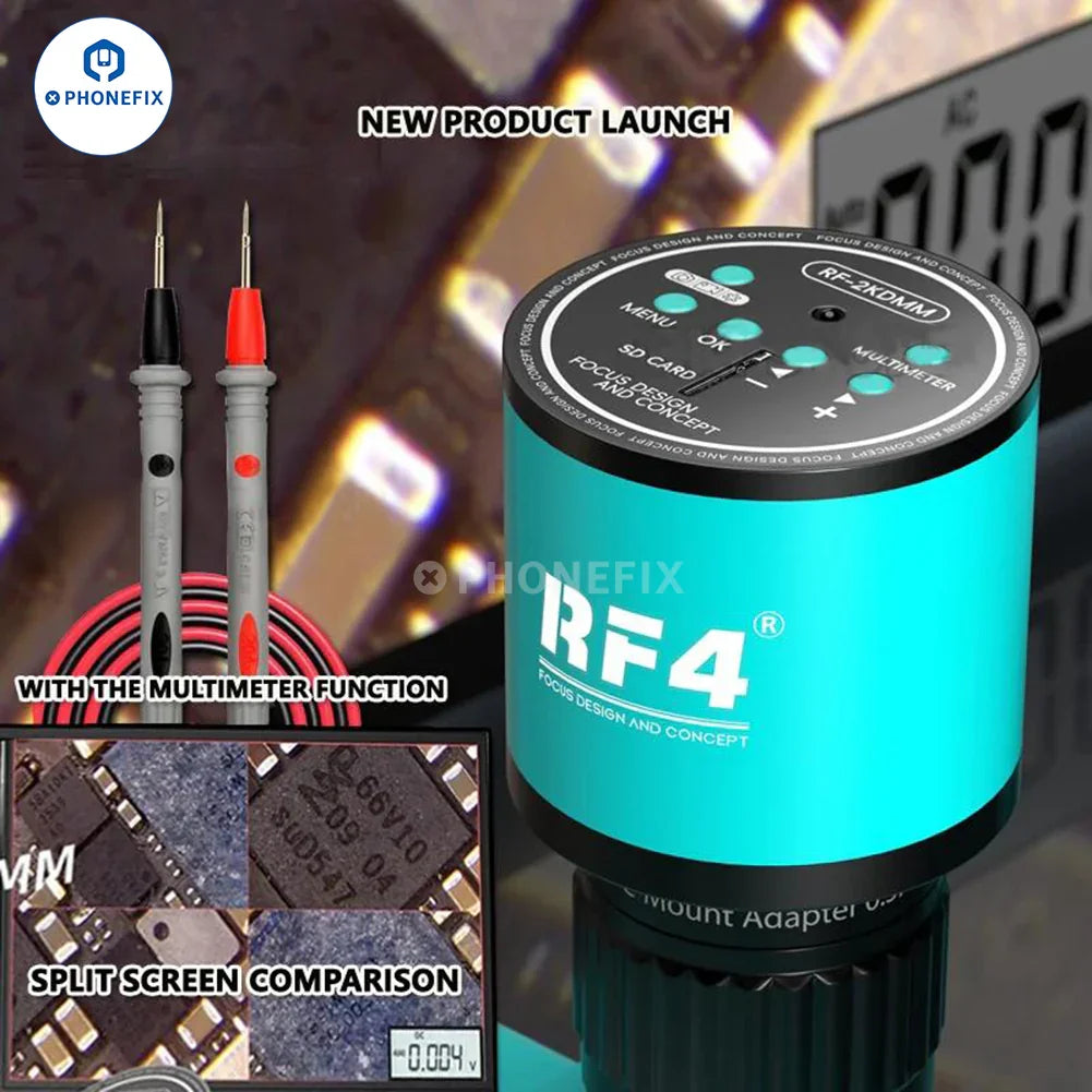 RF4 RF-2KDMM Microscope Camera from PHONEFIX with Ultra HD resolution and a multimeter pen for detailed inspection.