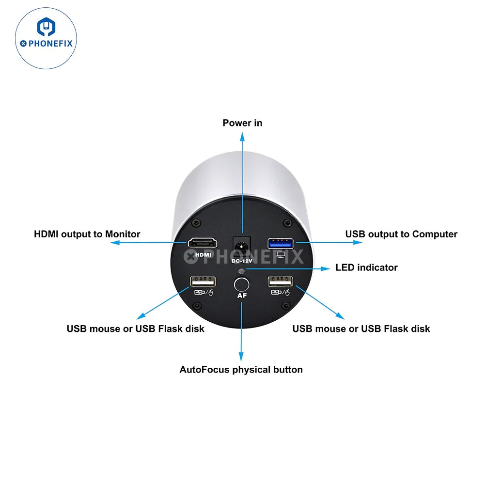 PHONEFIX 4K autofocus microscope camera with Sony CMOS sensor, high-resolution imaging for scientific and educational microscopy.