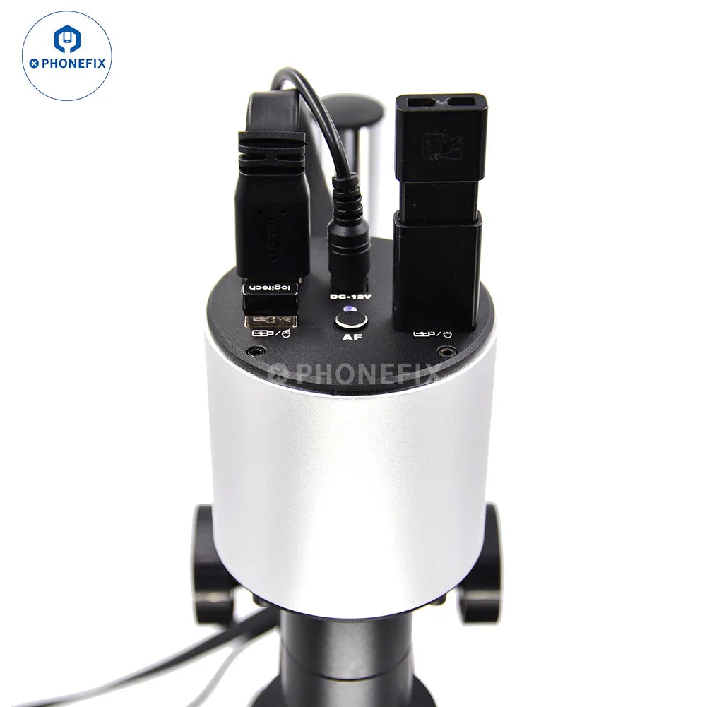 PHONEFIX 4K autofocus microscope camera with Sony CMOS sensor, compact design, and adjustable lens for detailed microscopic imaging.