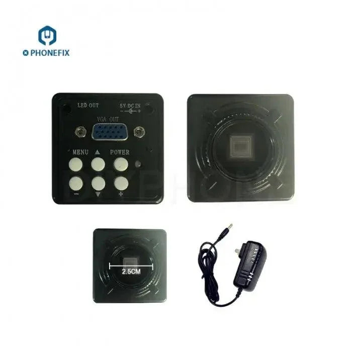 PHONEFIX 2.0MP Digital Microscope Camera with VGA and HDMI output, C-mount CMOS sensor for detailed microscopy imaging.