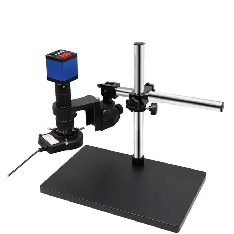 PHONEFIX 38MP HDMI USB digital video microscope camera for PCB soldering, showing close-up of circuit board details.