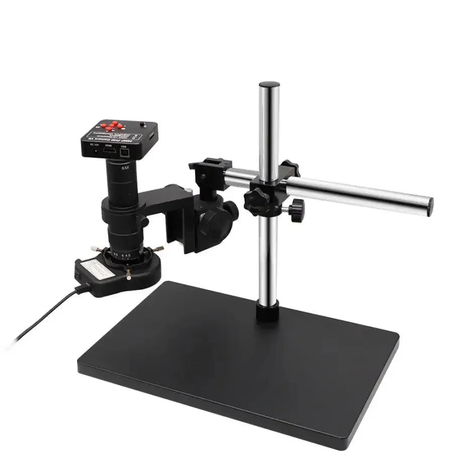 PHONEFIX 38MP HDMI USB digital video microscope camera for PCB soldering, showing close-up view of circuit board details.