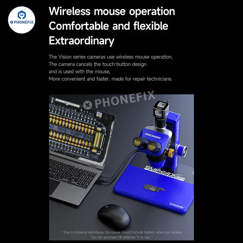 PhoneFix Mechanic HD Vision 2K 4K industrial microscope camera showing detailed close-up view of microscope lens and camera hardware