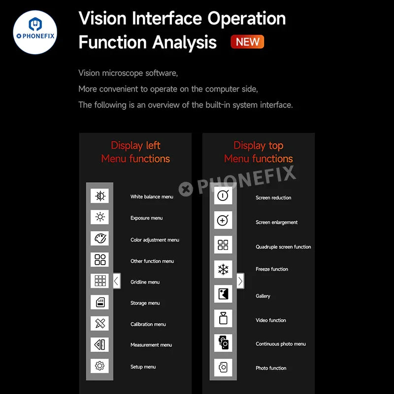 PHONEFIX MECHANIC HD VISION 2K 4K industrial microscope camera capturing detailed close-up images of microscopic objects.