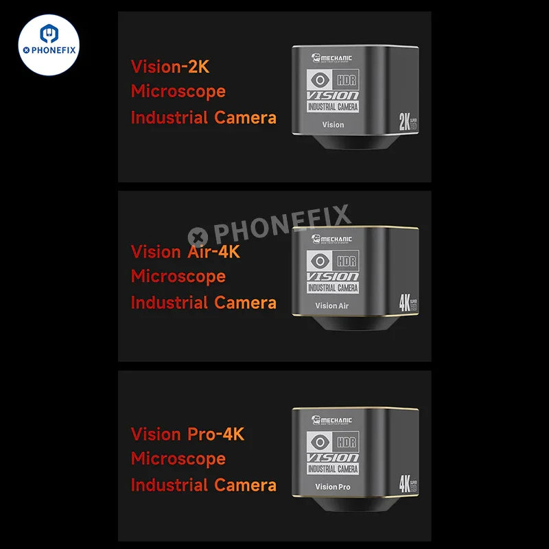 PHONEFIX MECHANIC HD VISION 2K 4K industrial microscope camera showing close-up view of microscope lens and camera connection