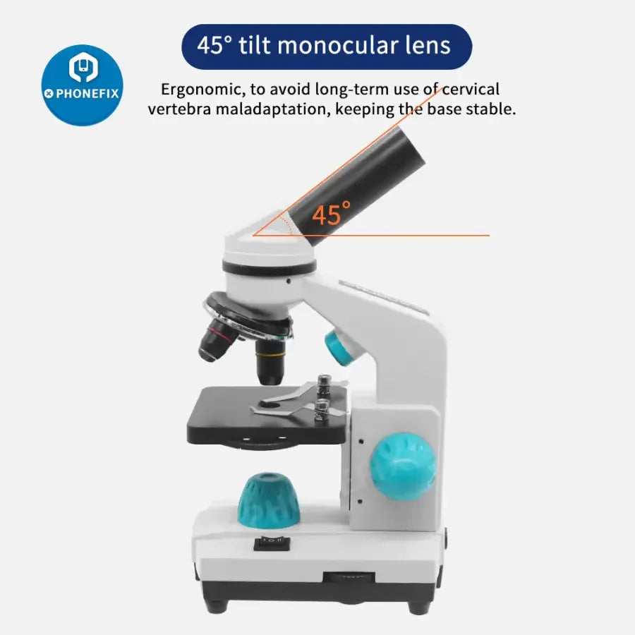 Phonefix 2000X biological monocular microscope for student lab, educational toy with adjustable focus and viewing eyepiece.