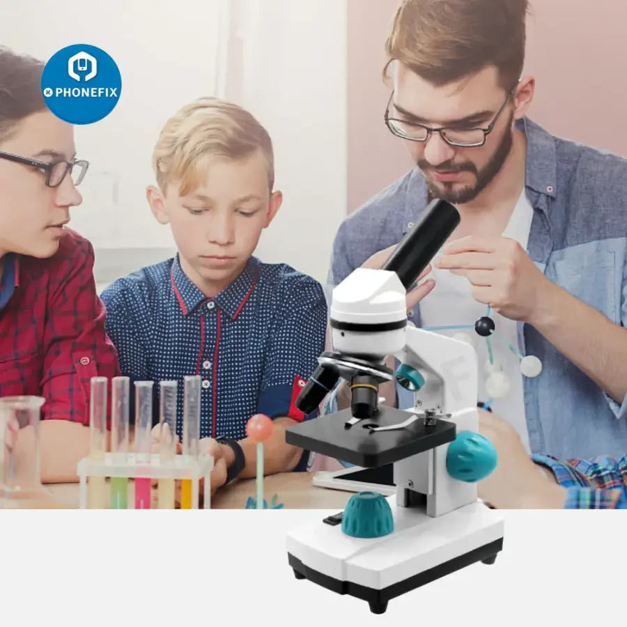 PhoneFIX 2000X Biological Monocular Microscope for student lab, educational toy, with adjustable focus and viewing eyepiece.