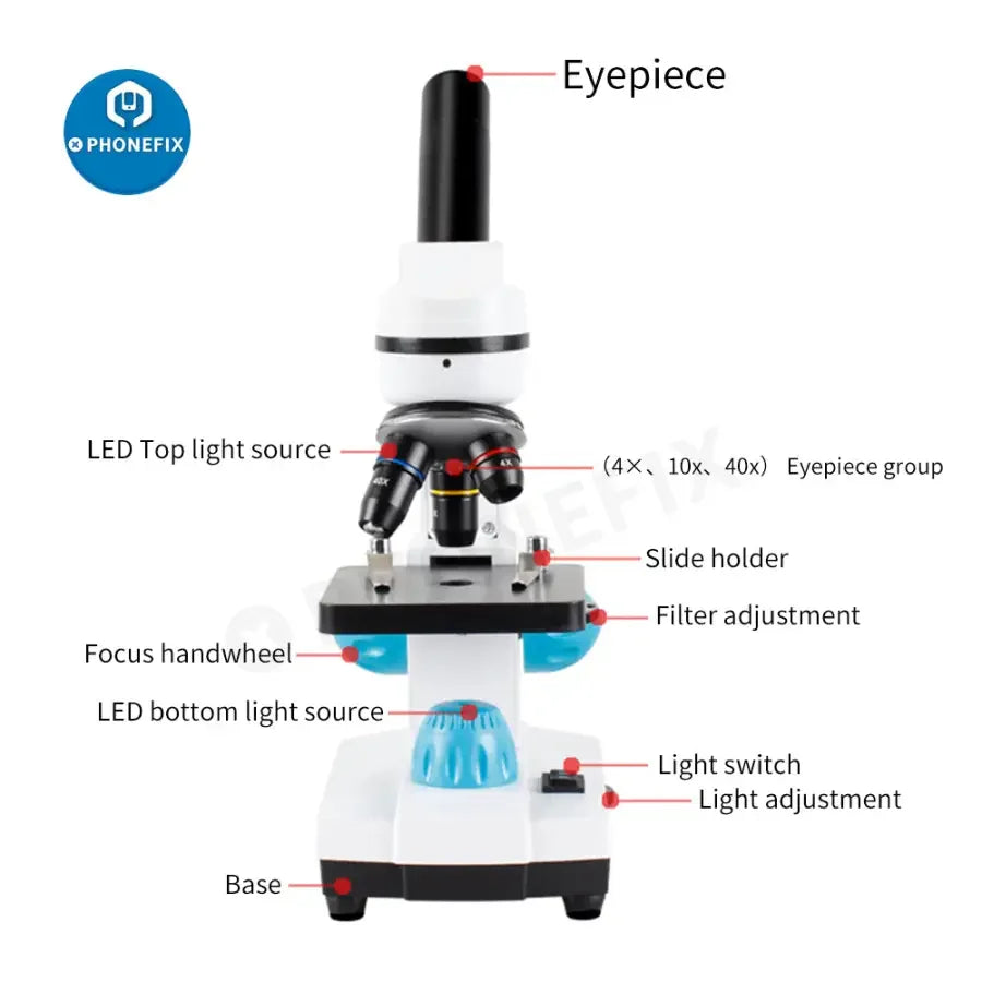 Phonefix 2000X Biological Monocular Microscope for student lab, educational toy with adjustable focus and optical viewing.