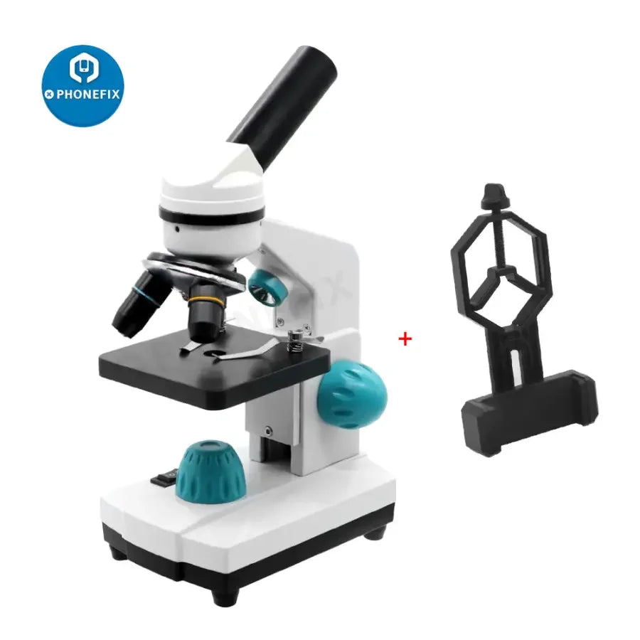 PhoneFix 2000X biological monocular microscope for student lab, educational toy, with adjustable focus and specimen stage.