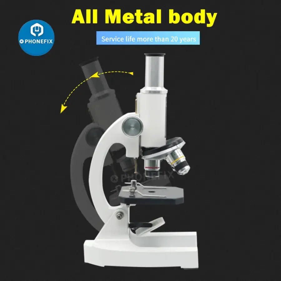 Phonefix 40x-640x monocular biological microscope for kids and students, featuring a beginner-friendly design and adjustable focus.