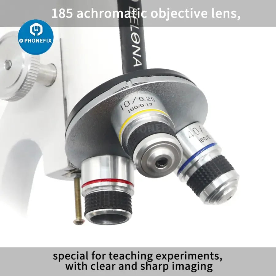 PHONEFIX 40X-640X monocular biological microscope for kids and students, with adjustable focus and viewing eyepiece.