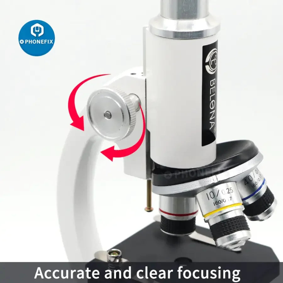 PhoneFix 40x-640x monocular biological microscope for kids and students, featuring a beginner-friendly design for educational use.