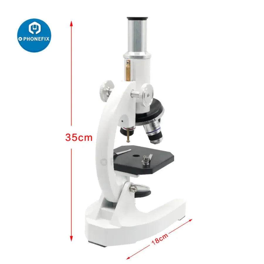 Microscope biologique monoculaire Phonefix 40x-640x pour enfants et étudiants, avec mise au point réglable et conception adaptée aux débutants.