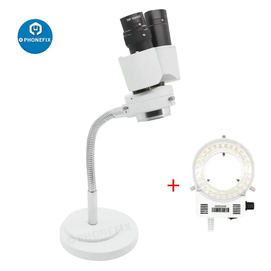 PHONEFIX 8X Dental Stereo Binocular Microscope with LED light and adjustable hose for detailed dental examinations.