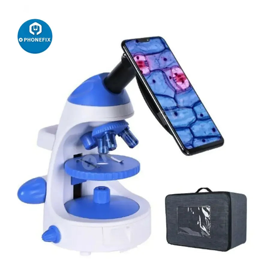 Biological HD monocular microscope with 1600X magnification and phone holder, ideal for lab students, by PHONEFIX.