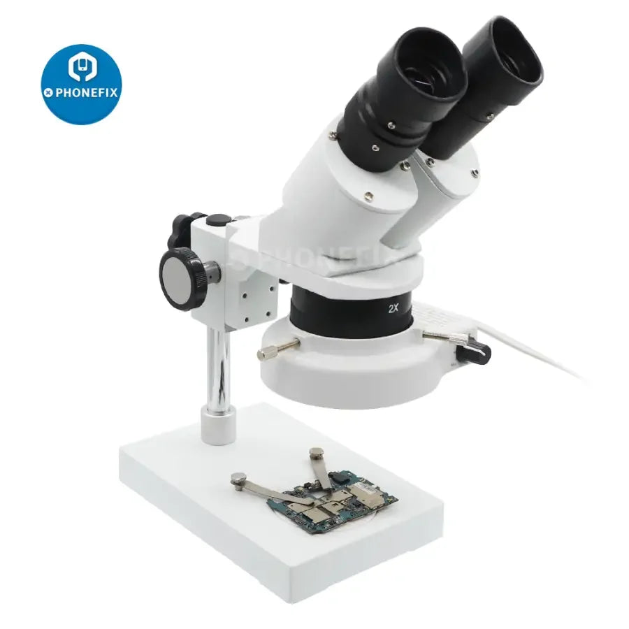Phonefix professional binocular stereo microscope with 20x-40x magnification and LED light for detailed viewing.