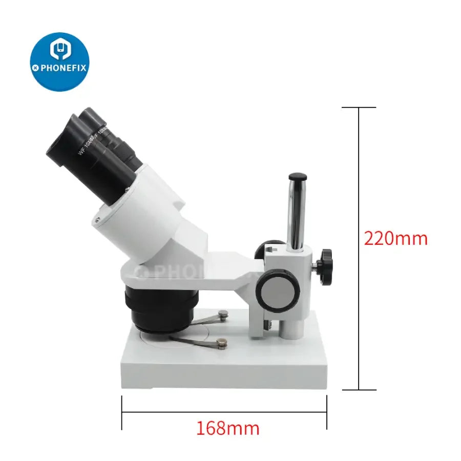 Phonefix professional binocular stereo microscope with 20X and 40X magnification and built-in LED light for detailed viewing.